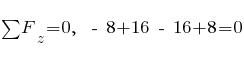 sum{~}{~}{F_z} = 0,~~ -~8 + 16 ~-~ 16 + 8 = 0