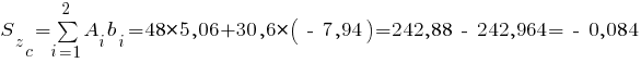 S_z_c=sum{i=1}{2}{A_i b_i}=48*5,06+30,6*(~-~7,94)=242,88~-~242,964=~-~0,084