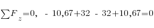 sum{~}{~}{F_z} = 0,~~ -~10,67 + 32 ~-~ 32 + 10,67 = 0