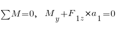 sum{~}{~}{M} = 0,~~ M_y + F_{1z} * a_1 = 0