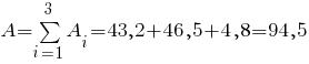 A=sum{i=1}{3}{A_i}= 43,2 + 46,5 + 4,8 = 94,5