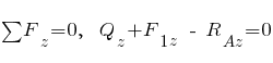 sum{~}{~}{F_z} = 0,~~ Q_z + F_{1z} ~-~ R_{Az} = 0