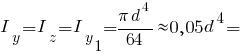 I_y = I_z = I_y_1 = {pi d^4}/64 approx 0,05d^4 =