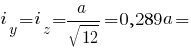 i_y = i_z =a/{sqrt{12}} = 0,289a =