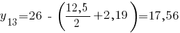 y_13 = 26 ~-~ ({12,5}/2 +2,19)= 17,56