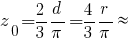z_0 = {2/3} {d/pi} = {4/3} {r/pi} approx