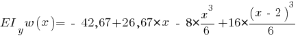 EI_y w(x) = ~-~42,67 + 26,67*x ~-~ 8 * {{x^3}/6} + 16 * {{(x ~-~ 2)^3}/6}