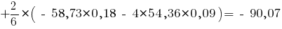 + {2/6} * (~-~ 58,73 * 0,18 ~-~ 4 * 54,36 * 0,09)= ~-~ 90,07