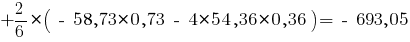 + {2/6} * (~-~ 58,73 * 0,73 ~-~ 4 * 54,36 * 0,36)= ~-~ 693,05