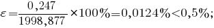 varepsilon={{0,247}/{1998,877}}*100%=0,0124%<0,5% ;