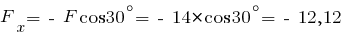 F_x = ~-~F cos 30^{circ} = ~-~14 * cos 30^{circ} = ~-~12,12