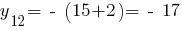 y_12 = ~-~(15 + 2) = ~-~17